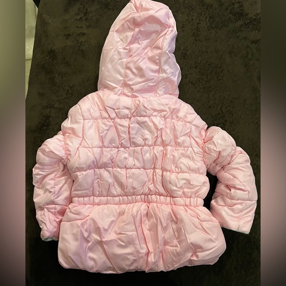 ZERO XPOSURE Infants Pink Puffer Coat w/ Faux Fur & Flower Embroidered Logo 12M - Picture 4 of 5